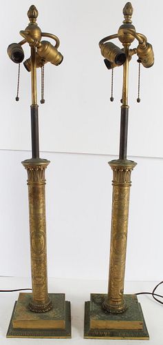 Pair of Gilt Engraved Lamps