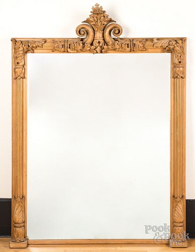 Large carved pine mirror