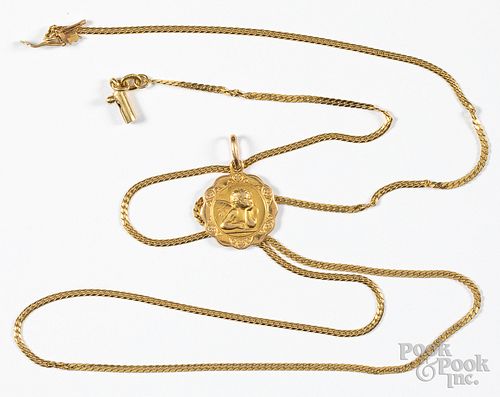 Group of 18K gold necklace and pendant