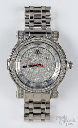 Techno diamond encrusted stainless wristwatch