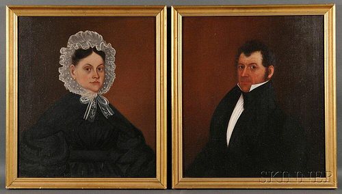 American School, 19th Century      Pair of Portraits of Levi and Sophia Pitts, Columbia County, New York.