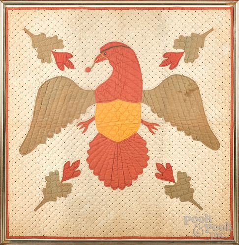 Framed eagle crib quilt, early 20th c.