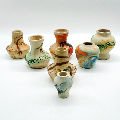 7 Nemadji Pottery Vases, Multicolor
