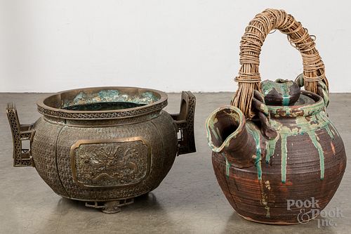 Chinese brass vessel, together with a large pot