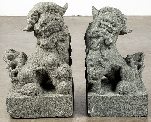 Pair of Chinese carved stone foo lions