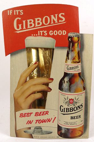 1952 Gibbon's Beer Easel-Back Sign Wilkes-Barre, Pennsylvania