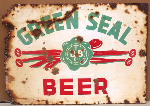 1918 Buckeye Green Seal Beer Porcelain Sign Toledo, Ohio