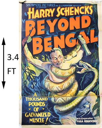 Rare Vintage "Beyond Bengal" Movie Poster