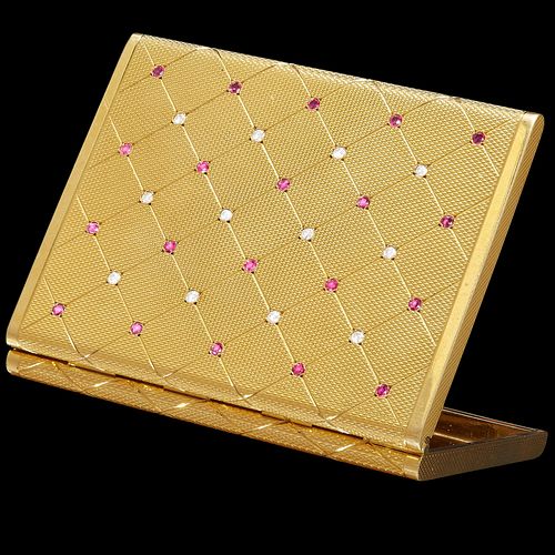 18CT GOLD RUBY AND DIAMOND POWDER COMPACT