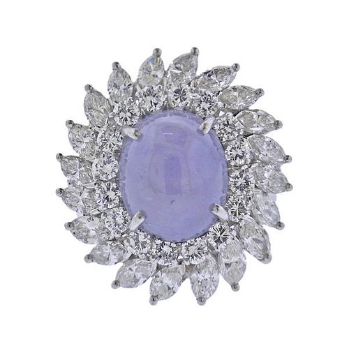 Platinum Star Sapphire Cabochon Diamond Cocktail Ring