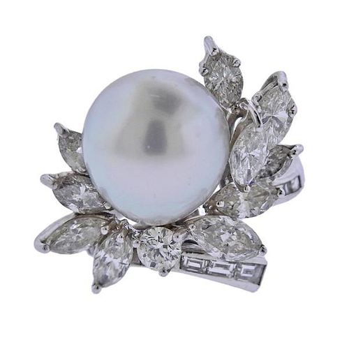 Platinum Diamond South Sea Pearl Cocktail Ring