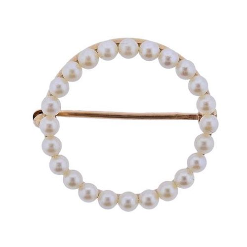 Antique Tiffany &amp; Co 14k Gold Pearl Circle Brooch