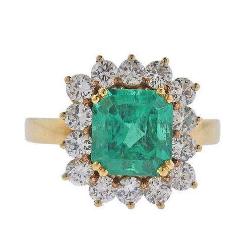 Certified 3.85ct Colombian Emerald 18k Gold Diamond Ring