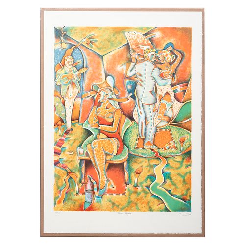SAÚL KAMINER (México, 1952-) AMOR LEJANO Firmado y fechado, París 94 Litografía 8/150 63 x 47 cm  Con sello de agua de Ate...