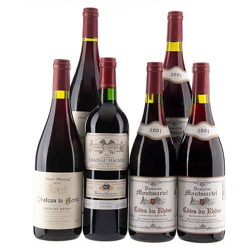 Lote de Vinos Tintos de Francia. Château la Borie. Château Magnol. En presentaciones de 750 ml. Total de piezas: 6.