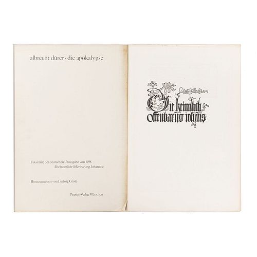 Dürer, Albrecht. Die Apokalypse. Facsimilar de la primera edición en alemán de 1498. 11 p. + 15 láminas.  En carpeta.
