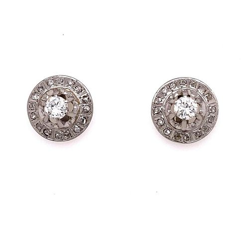 1920' Platinum 18k Diamond Stud Earrings