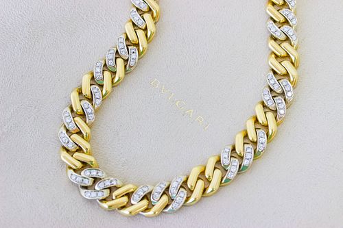 18k Vintage Bvlgari Pave Diamond Curblink Necklace