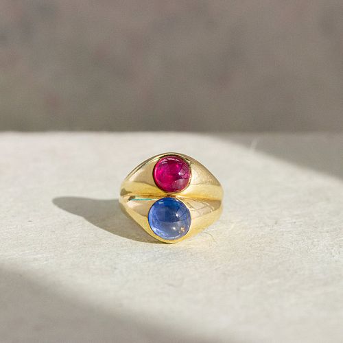 18k Ruby & Sapphire Gypsy Ring