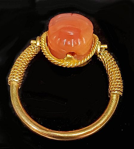 18K Gold Swivel Ring w/ Egyptian Carnelian Scarab