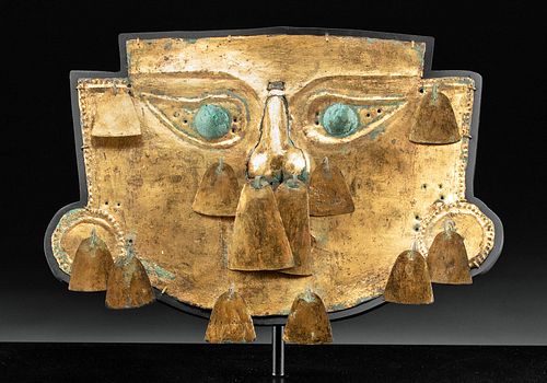 Spectacular Sican Lambayeque Gilt Copper Mask