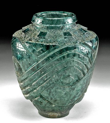 Large French Daum Nancy Incised Art Glass Vase