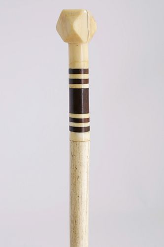 Whaleman Made Antique Whale Ivory Polyhedron Grip Walking Stick, circa 1850