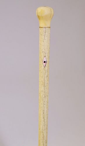 Antique Whale Ivory Knob Handled Walking Stick, 19th Century