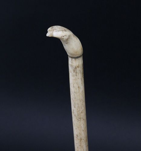 Antique Scrimshawed Falcon's Head Whalebone Swagger Stick, 19th Century