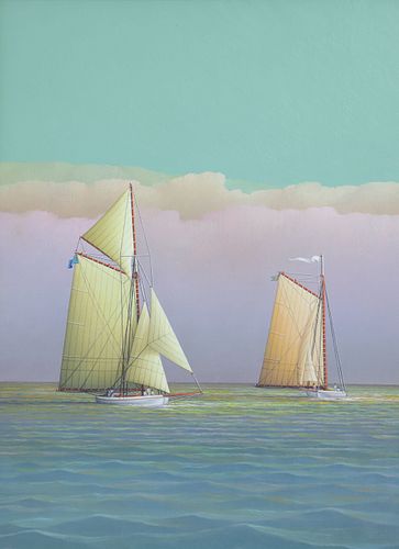 George Nemethy Oil on Artist Board "Sailing Side by Side"