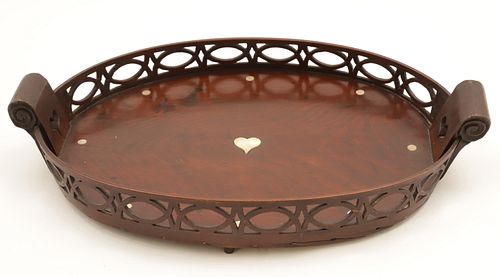 Whaleman Made Inlaid Tropical Wood Gallery Serving Tray, circa 1850