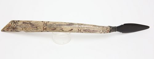 Scrimshawed and Polychromed Bone and Baleen Work Knife, 20th Century