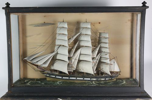 Shadowbox Model of a Three-Masted Ship, late 19th Century