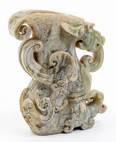 * A Jade Rhyton Cup. Height 5 1/2 inches.