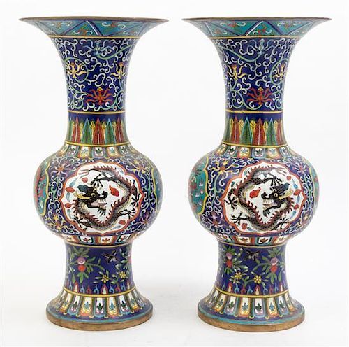 * A Pair of Cloisonne Vases Height 16 1/4 inches.