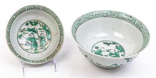 * Two Famille Verte Porcelain Bowls Diameter of larger 9 1/8 inches.