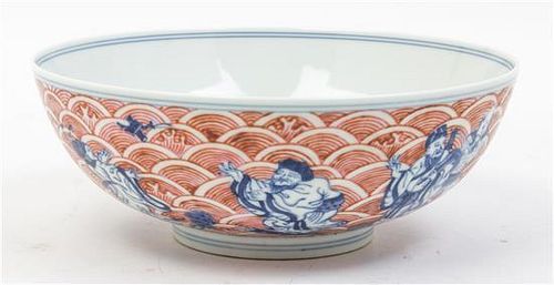 A Chinese Blue and White and Underglazed Red Porcelain Bowl Diameter 8 1/4 inches.