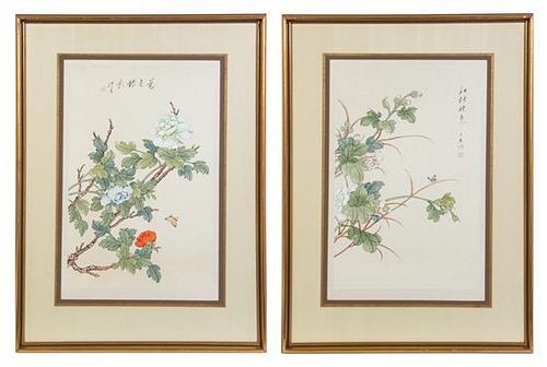 * Two Chinese Watercolors on Silk 20 1/2 x 12 3/4 inches.