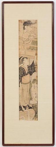 A Japanese Woodblock Print Height 24 x width 4 1/2 inches.