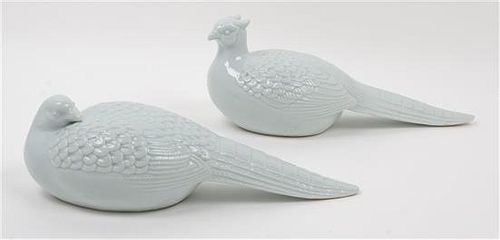 Two Japanese Blanc de Chine Porcelain Ornithological Figures Length of longer 14 1/2 inches.