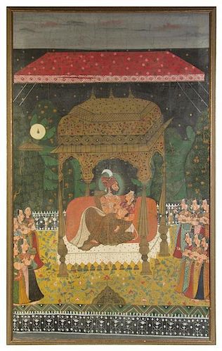 An Indian Painting on Silk Height 59 1/2 x width 35 inches.