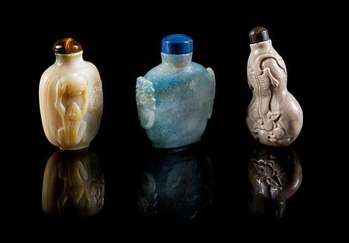 * Three Chinese Snuff Bottles Height of tallest 2 1/2 inches.