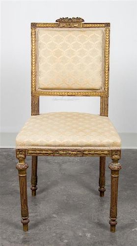 A Louis XVI Style Giltwood Side Chair Height 33 1/4 inches.