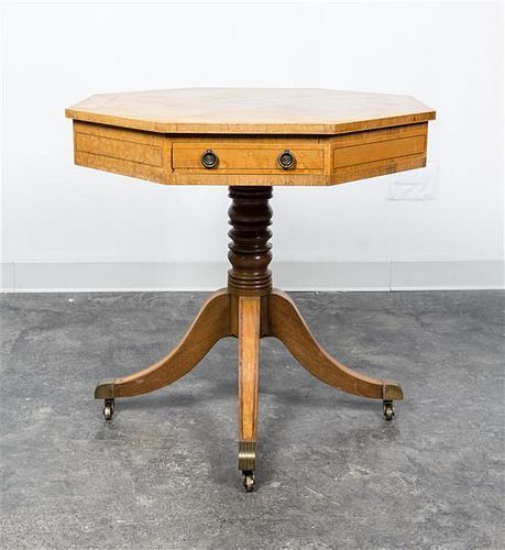 * A Georgian Style Satinwood Center Table Height 28 1/4 x width 29 1/2 inches.