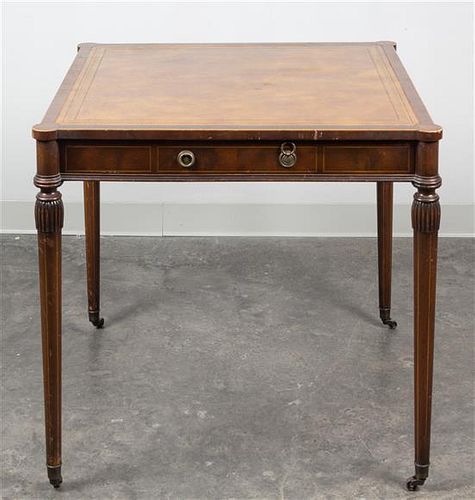 * A Sheraton Style Mahogany Side Table Height 28 3/4 x width 30 1/2 x depth 30 1/2 inches.