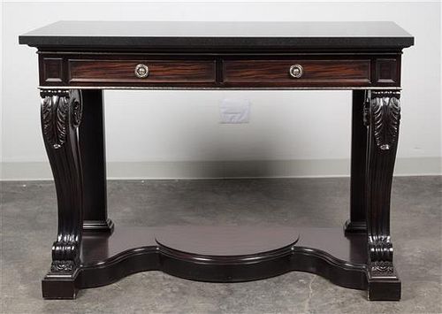 An American Classical Style Simulated Grain Console Table Height 37 1/4 x width 52 x depth 20 inches.