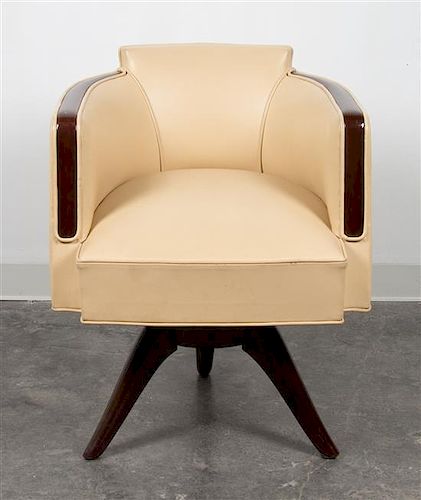 An Art Deco Style Armchair Height 29 1/2 x width 23 3/8 x depth 23 inches.