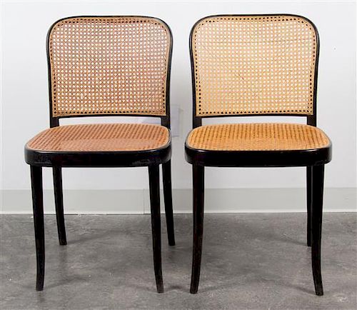 A Pair of Italian Bentwood Side Chairs Height 31 1/4 x width 17 1/2 x depth 17 3/4 inches.