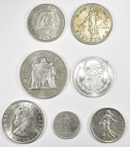 LOT OF 7 SILVER FOREIGN COINS: