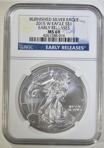 2015-W BURNISHED SILVER EAGLE, NGC MS-69